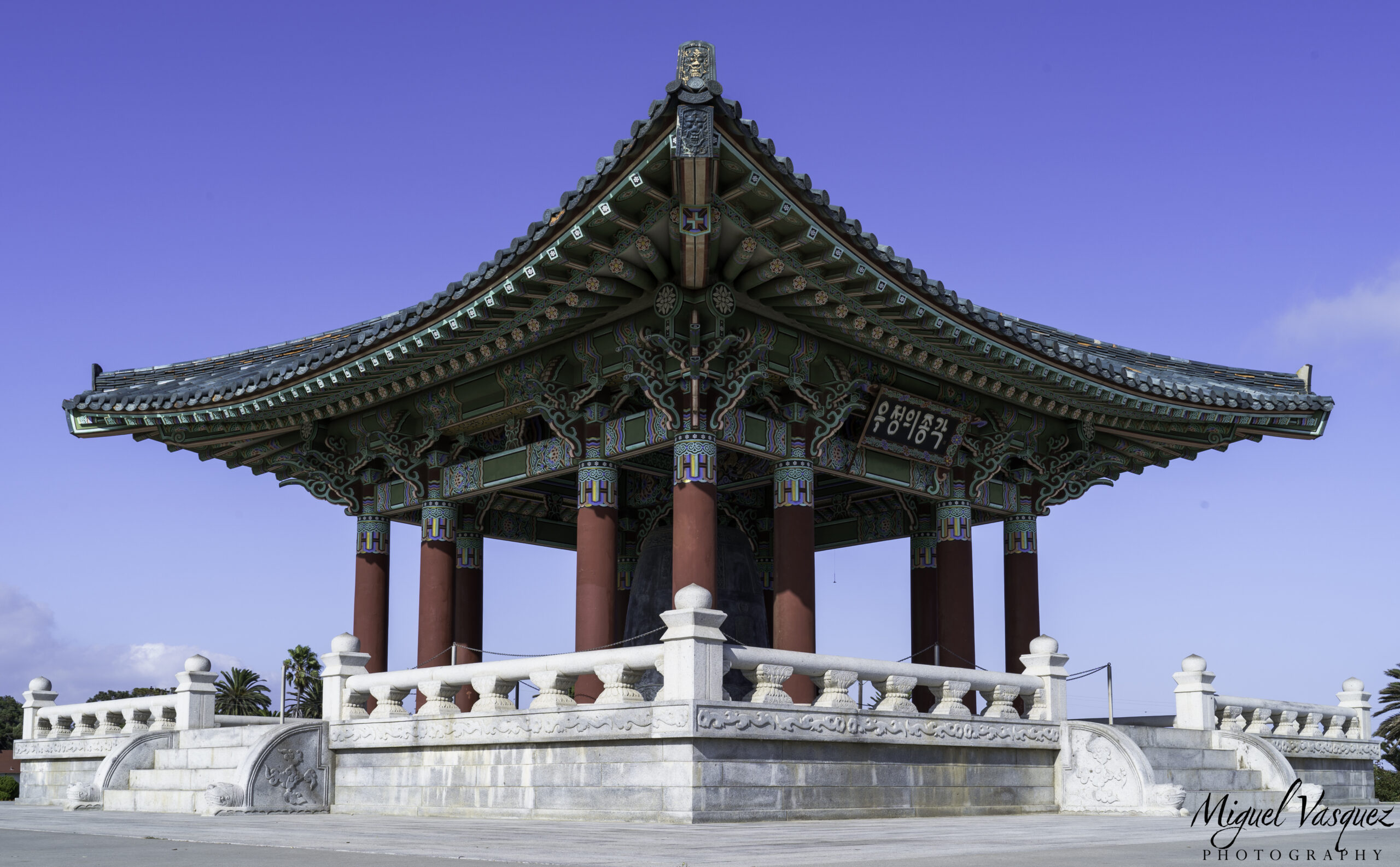 Korean Friendship Bell Pavilion overlooking the coast in San Pedro, Los Angeles