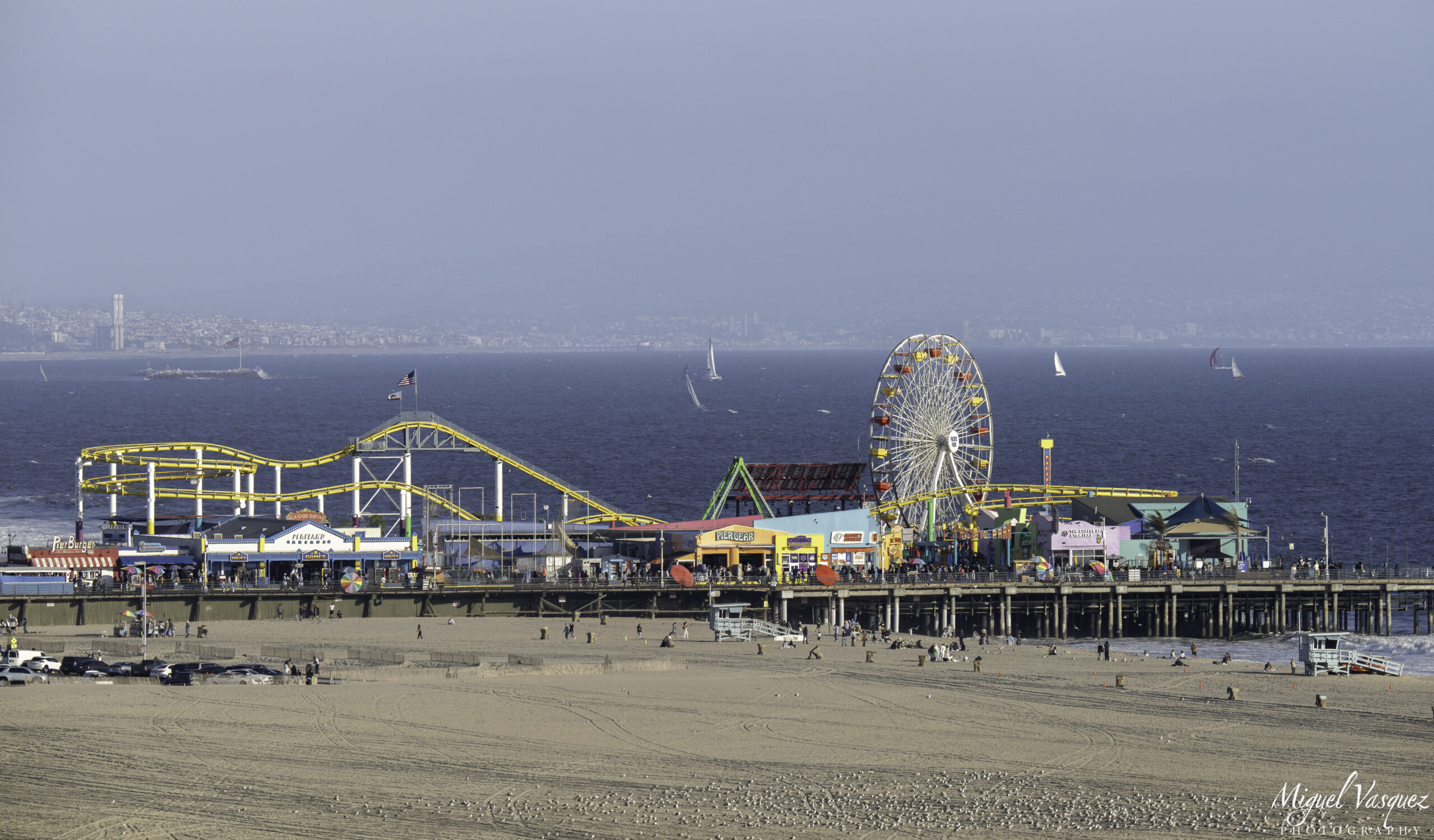 Wide view of Santa Monica on a overcast day